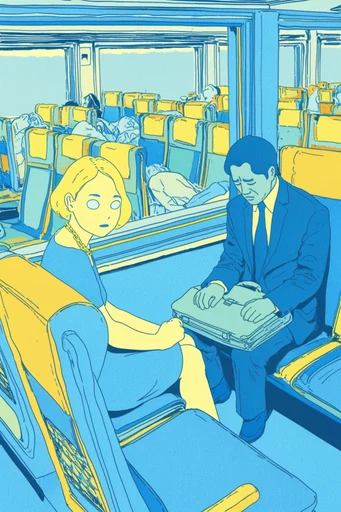 Nocturnal Graphic Surrealism style reference image — cobalt and yellow duotone
