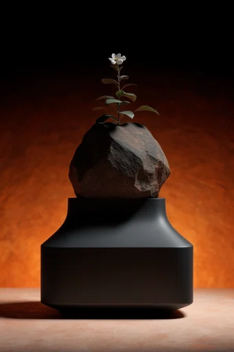 Surreal Amber Minimalist style reference image — gravity-defying composition