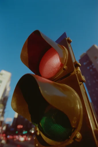 Cinematic Urban Low-Angle style reference image — wide-angle lens distortion