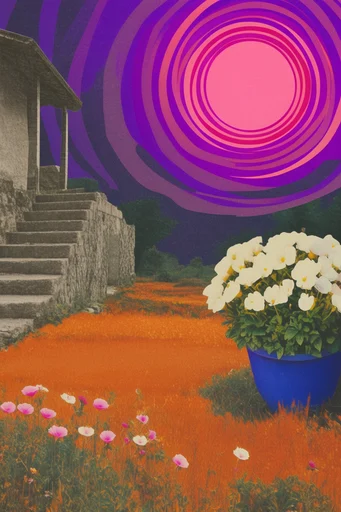 Graphic Retro Surrealism style reference image — psychedelic retro minimalism