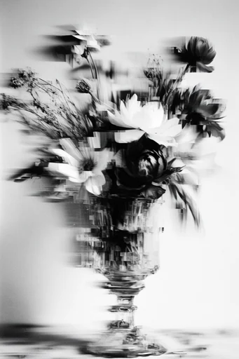 Monochrome Glitch Surrealism style reference image — surreal glitch art