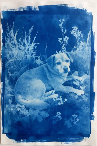 Ethereal Cyanotype Botanical style reference image — komorebi light