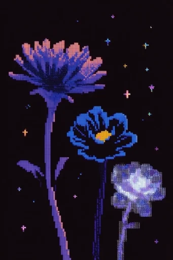 Nostalgic Cosmic Pixelism style reference image — retro digital minimalism
