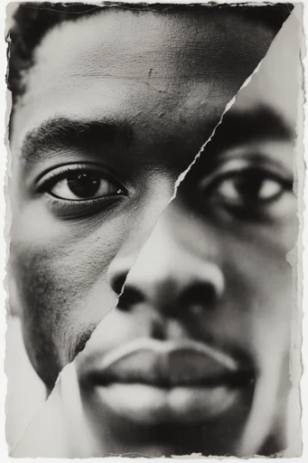Deconstructed Monochrome Collage style reference image — chiaroscuro lighting