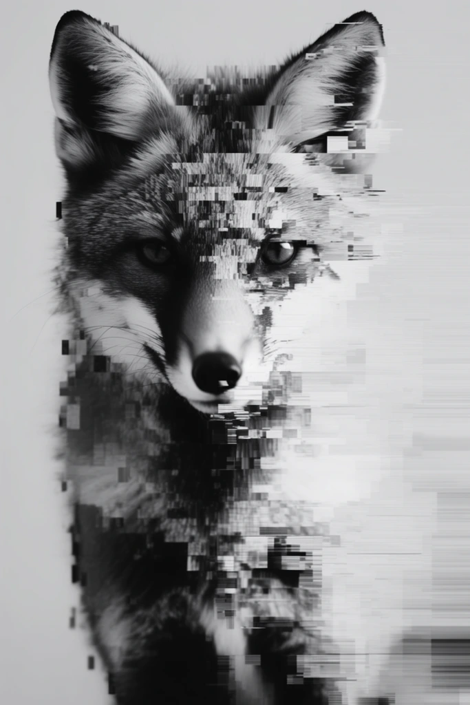 Monochrome Glitch Archive style AI image example 3
