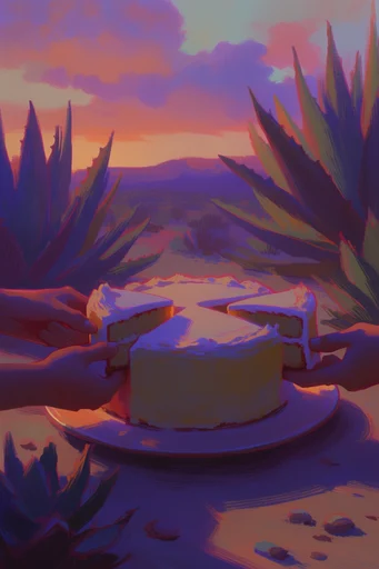 Neon Frontier Surrealism style reference image — stylized landscapes