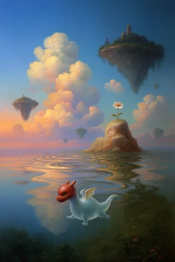 Ethereal Surrealist Landscapes style reference image — towering cumulus clouds