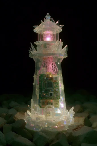 Bioluminescent Techno-Organic Synthesis style reference image — fiber optic wiring