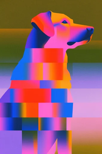 Neon Glitch Risography style reference image — airbrushed geometry