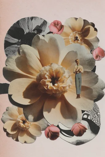 Surreal Mid-Century Montage style reference image — retro dreamscape