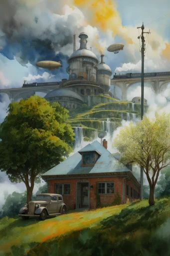 Monolithic Overgrown Futurism style reference image — misty mountain megastructures