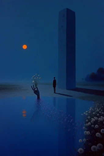 Nocturnal Cobalt Noir style reference image — solitary human figures