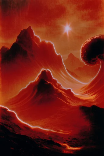 Cinematic Crimson Nocturne style reference image — monochromatic crimson and amber palette