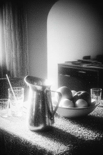 Analog Gritty Noir style reference image — halftone print texture