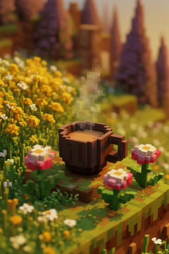 Cinematic Voxel Dioramas style reference image — blocky geometry