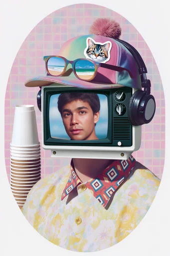 Surrealist Retro Whimsy moodboard — generate AI images in this style