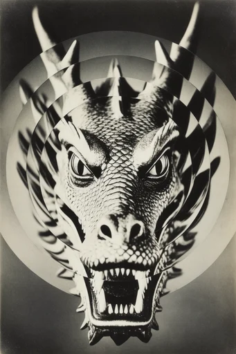Monochrome Geometric Surrealism style reference image — surreal photomontage
