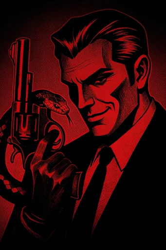 Crimson Noir Graphic style reference image — op-art psychological tension