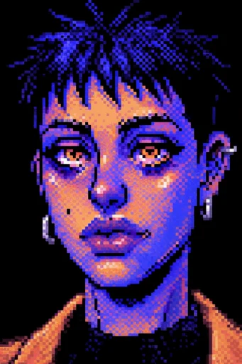 Nostalgic Cosmic Pixelism style reference image — high-contrast palette