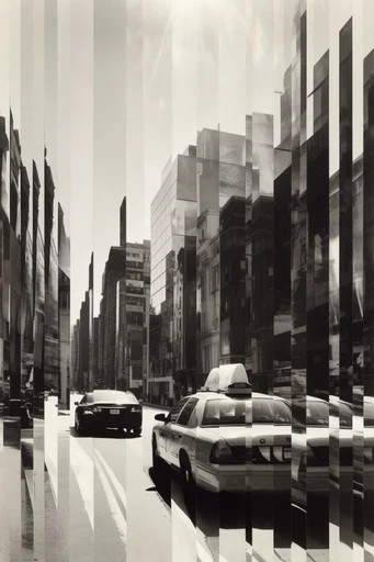 Monochrome Glitch Fragmentation style reference image — high-contrast black and white