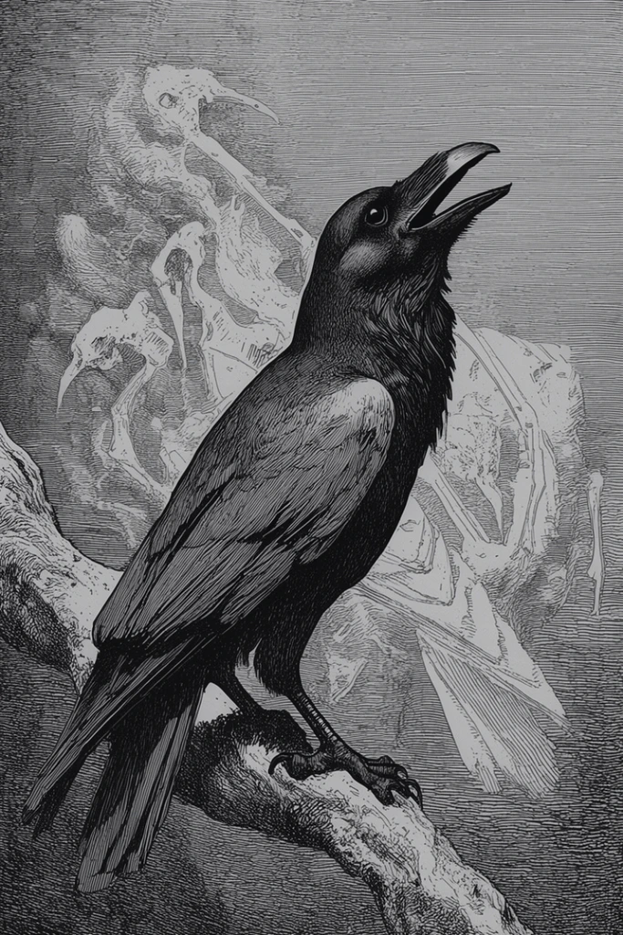 Monochrome Etched Surrealism style AI image example 3