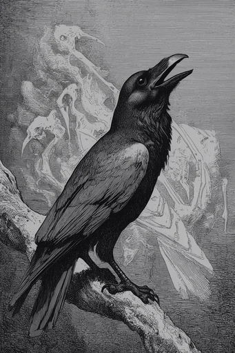 Monochrome Etched Surrealism style AI image example 3