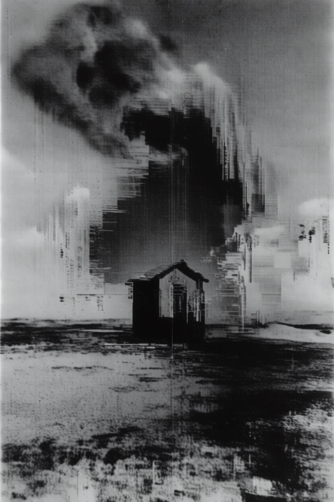 Monochrome Analog Glitch style AI image example 2