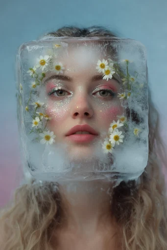 Ethereal Liquid Hyperrealism style reference image — translucent frost textures
