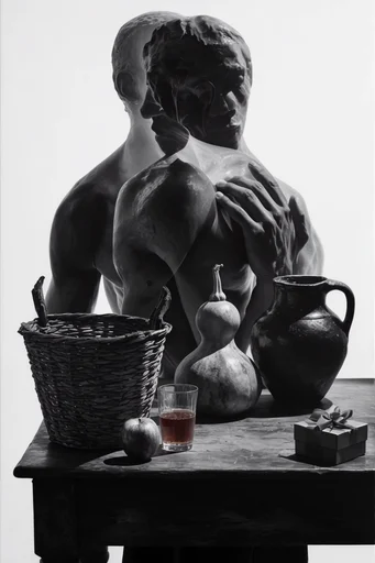 Monochrome Surrealist Realism style reference image — surrealist anatomical distortion