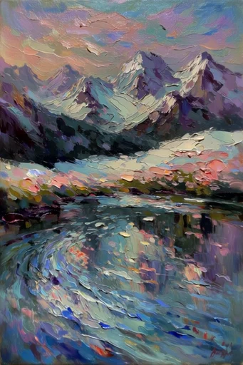 Sculptural Aquatic Impressionism style reference image — thick sculptural impasto