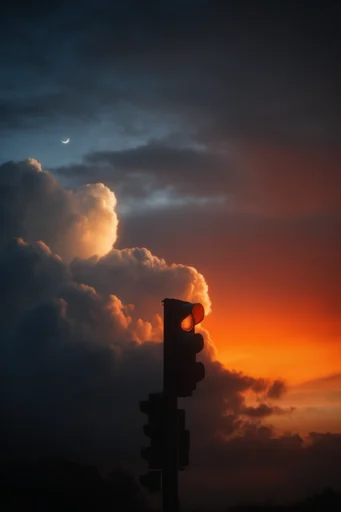 Luminous Twilight Dreamscapes style reference image — deep indigo and fiery orange gradient
