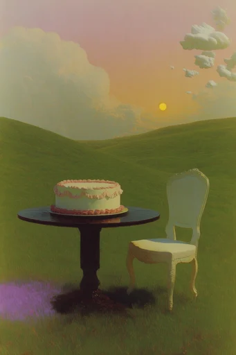 Surrealist Retro Pastoralism style reference image — nostalgic saturated palette