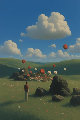 Oneiric Geometric Surrealism style reference image — vast expansive landscapes
