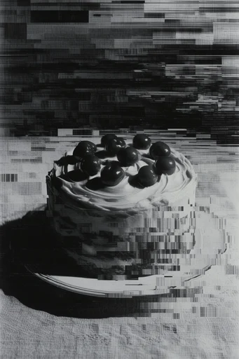 Monochrome Glitch Noir style reference image — analog noise