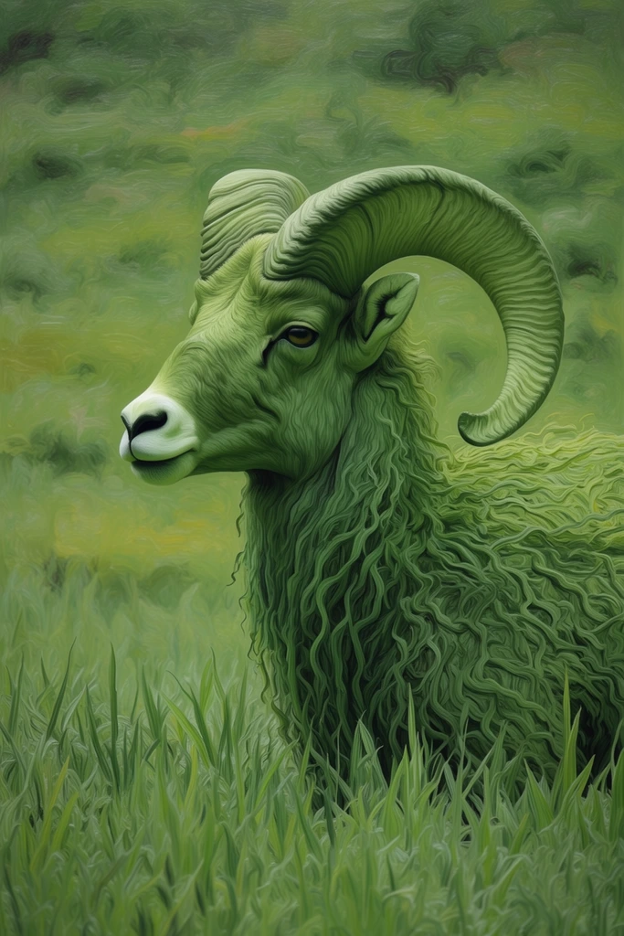 Monochromatic Verdant Surrealism style AI image example 3