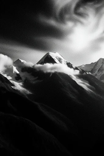 Velvety Noir Spectralism style reference image — monochromatic film grain
