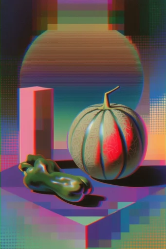 Neon Glitch Risography style reference image — chromatic aberration