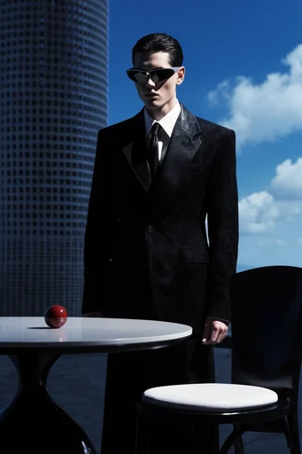 Futuristic Noir Precision style reference image — futuristic tailoring