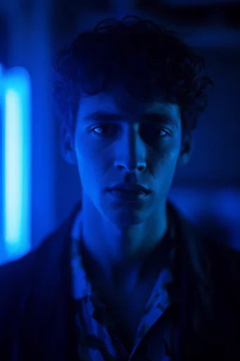 Cinematic Cobalt Noir style reference image — glistening skin texture