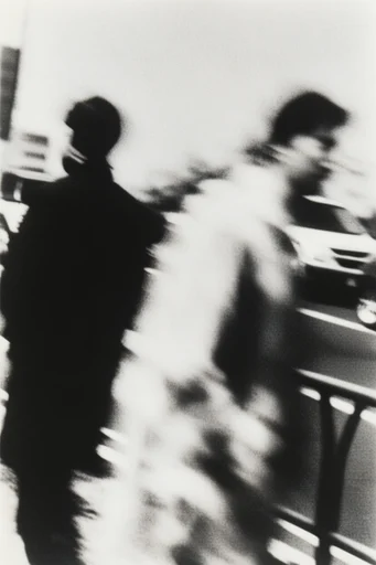 Kinetic Noir Abstraction style reference image — heavy analog film grain
