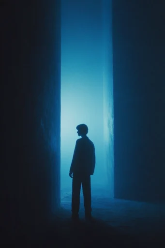 Monochromatic Cobalt Noir style reference image — minimalist atmospheric noir