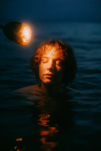Nocturnal Amber Chiaroscuro style reference image — deep blue twilight