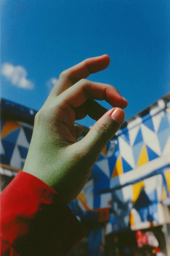 Saturated Analog Retro-Print style reference image — saturated blue and red