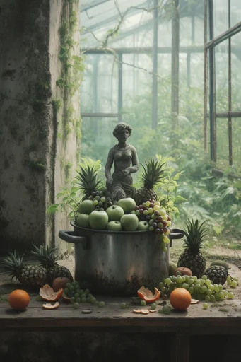 Melancholic Nature Reclamation style reference image — overcast natural light