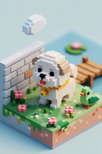 Cozy Pastel Voxel style reference image — shallow depth of field