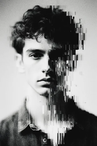 Monochrome Glitch Baroque style reference image — classical portraiture