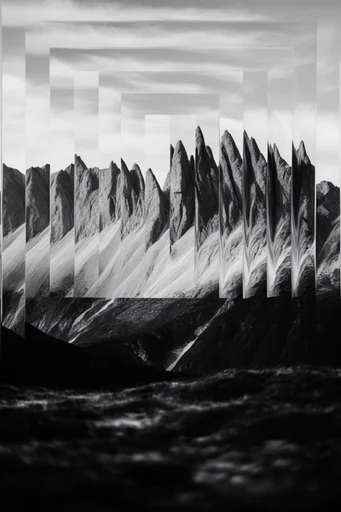 Fragmented Monochrome Geometry style reference image — monochrome slit-scan distortion