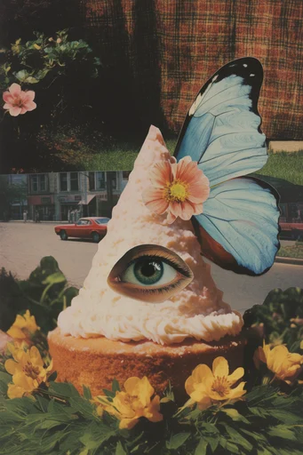 Fragmented Analog Surrealism style reference image — nostalgic amber lighting