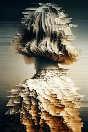 Digital Dissolution Glitch style reference image — fragmented realism