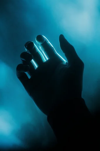 Cinematic Cyan Noir style reference image — volumetric light